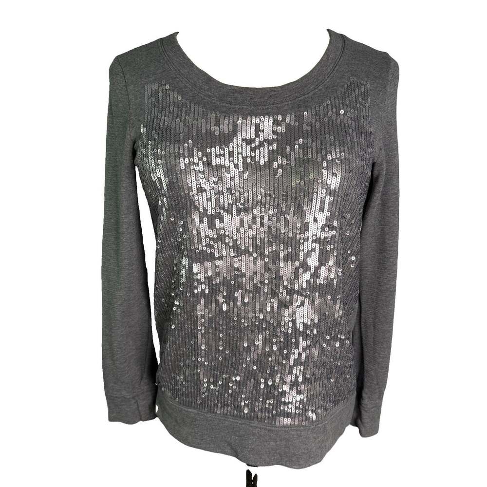 J.Crew Womens Medium Gray Sequin Front Sweatshirt Top Cotton Long Sleeve 33583